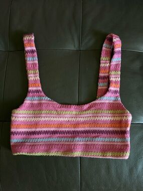 White Fox Multicolor Striped Knit Tank Top - Pink, Orange, blue,‎ size small